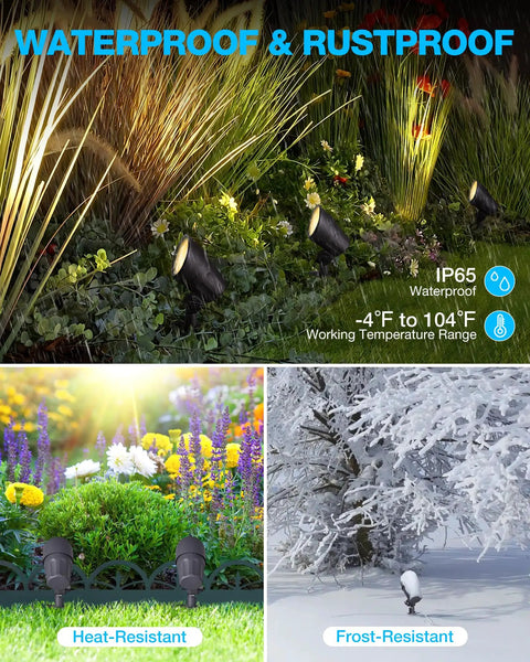 12 Pack Low Voltage Landscape Lights Kit 6W LED Warm White 3000K Outdoor Garden Spotlights waterproof in different seasons view