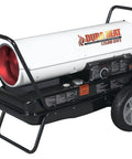 No Fuss Workhorse Commercial Forced Air Heater Crushes The Cold With 135000 BTU Multi Fuel Capacity, black and white design.