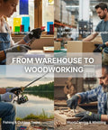 Level 5 Cut Resistant Work Gloves Cru553 during various tasks like glass handling, warehouse, fishing, and woodworking.