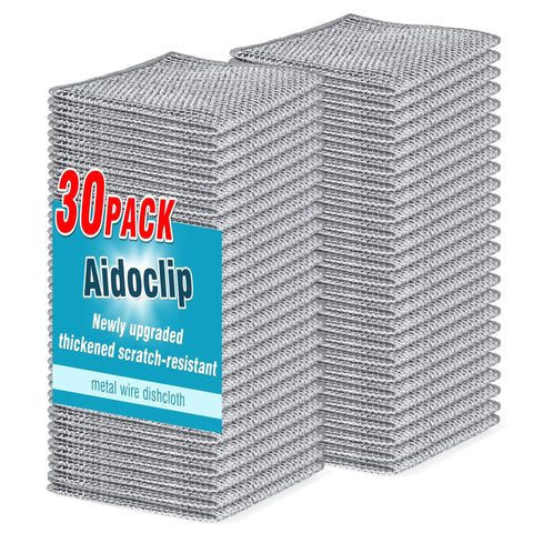 Heavy Duty Non Scratch Steel Wool Dishcloths And Scrubber Pads Kitchen Cleaning Set in 30-pack with metallic fiber.