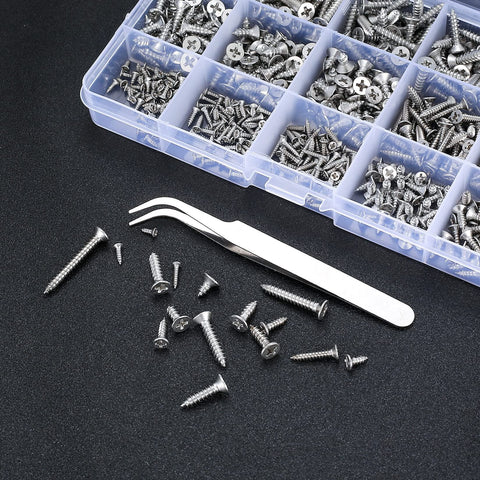 595 Pcs Self Tapping Screws Assortment Kit With Flat Head Phillips Drive For Wood And Metal, M2 M3 M4 Stainless Steel Screws