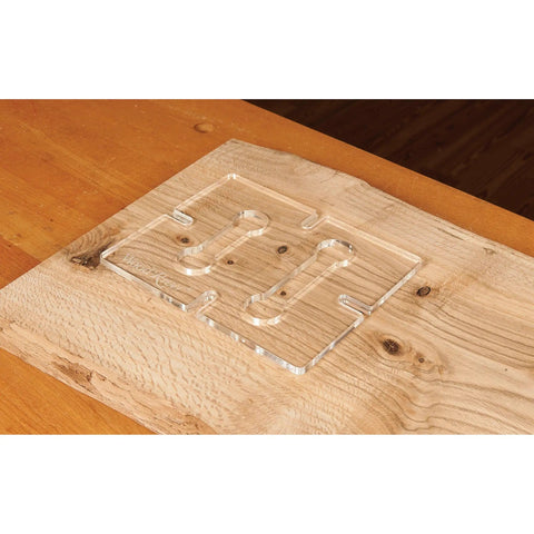 Rock Solid Dual Stitch Router Inlay Clear Block Thick Acrylic Jig Made For Plunge Routers Using 1/8 Bit Sizes To Nail Precision Woodworking Layouts And Fit Tight on wooden surface.