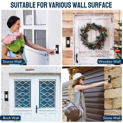 Heavy Duty Metal Doorbell Push Button With Bright White LED Light, Hardwired Doorbell Button, Waterproof and UV Resistant, Tough As Nails, Built to Last in Any Weather, Replaces Old Plastic Button, Sleek Black and White Glow on stucco, wood, brick, and stone walls