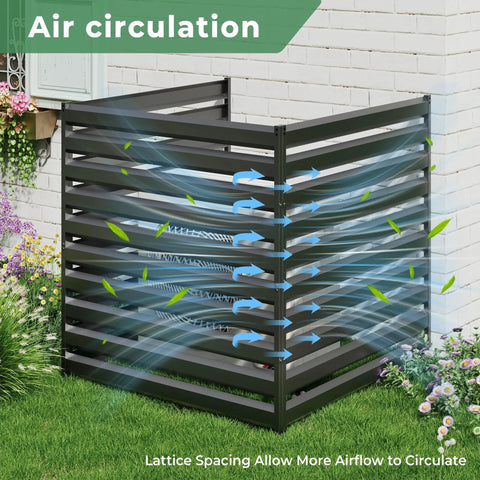 Black Metal Outdoor Privacy Screen Fence Panels 42 Inch High 38 Inch Wide Two Panel Enclosure For Air Conditioner