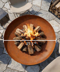 Heavy Duty 27.5 Inch Round Wood Burning Fire Pit For Outdoor Use Steel Bonfire Pit With Oxidized Finish on patio