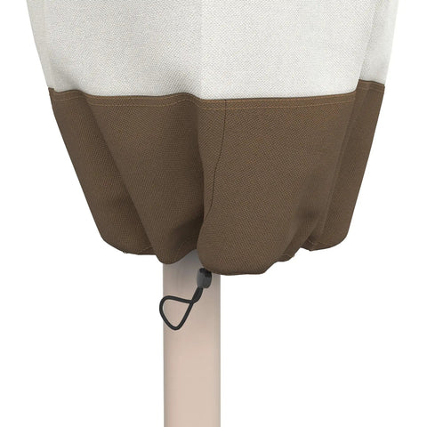 Outdoor Patio Umbrella Cover Rainproof and UV Resistant Fabric With All Season Protection Beige and White 7 By 23 By 76 Inches