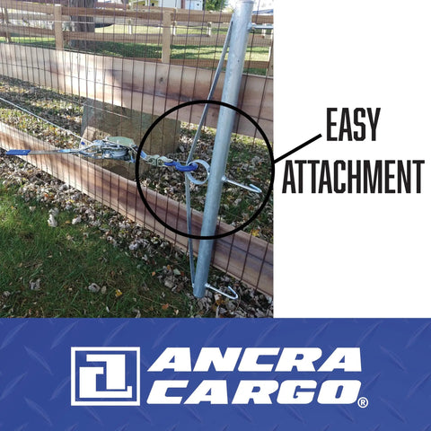 32-Inch Woven Wire Fence Stretcher With 3-Hook Bar Pro-Grade Galvanized Steel Construction attached to chain link fence