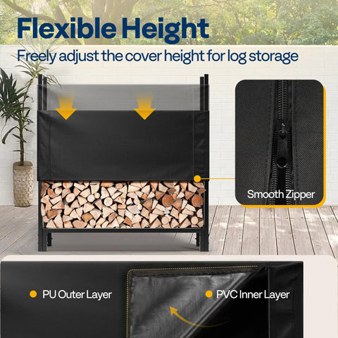 Heavy Duty Four Foot Firewood Rack Workhorse With Cover Set, One Quarter Cord Capacity, Black outdoor storage stand