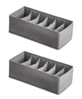 Organize Your Dresser Like A Boss With Heavy Duty Deep Drawer Organizers Collapsible Breathable Canvas Storage Bins Gray Fold Away Closet Shelf, view of two gray canvas organizers with compartments.