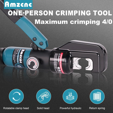 Hydraulic Battery Cable Crimper for 12AWG to 4/0AWG Range with 11 US Hex Dies Lugs Kit, Heavy Duty Crimp Tool for High Current Power Cables and Automotive Battery Leads, blue and black head
