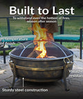 Outdoor 34 Inch Wood Burning Fire Pit Bowl With Spark Screen, Log Poker, And Grate For Backyard, Patio Or Campground Gatherings