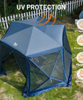 Pop Up Gazebo Tent With Wind Panels 12.1 Ft By 10.5 Ft Waterproof Screen House With Mesh Ventilation UV Protection Navy Blue