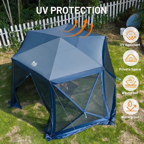 Pop Up Gazebo Tent With Wind Panels 12.1 Ft By 10.5 Ft Waterproof Screen House With Mesh Ventilation UV Protection Navy Blue