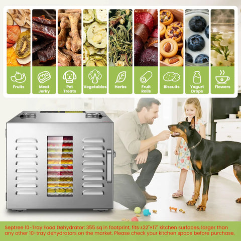 Heavy Duty No Cap Commercial Food Dehydrator Machine With Ten Detachable Stainless Steel Trays for drying fruits, jerky & herbs.