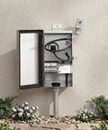 Open electrical box showing plug-in photocell lighting sensor for outdoor transformers auto dusk-to-dawn on off, easy setup