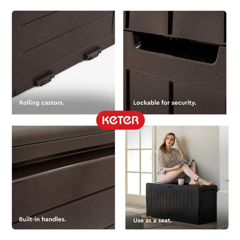 Features of 71 Gallon Outdoor Resin Storage Box For Patio Cushions And Throw Pillows, Garden Tools, Pool Floats, All Weather Brown Chest