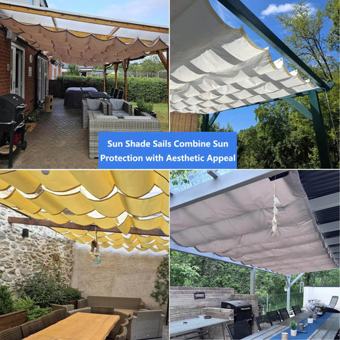 Retractable Wave Sun Shade Sail 4x10 Foot Waterproof Pergola Cover Made From Durable Polyester Sunscreen For Outdoor Use