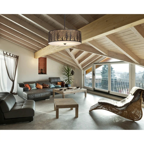 Woodland Sunrise 2 Light Wall Sconce in Aged Bronze Finish in modern living room setting