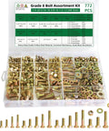 Badass Grade 8 Bolt And Nut Assortment Kit Packed With Lock And Flat Washers In Diverse Sae Sizes Crafted From Heavy Duty Alloy Steel, showing various bolts, nuts, and washers in a storage case.