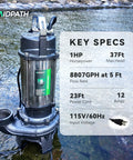 1 HP Submersible Sewage Pump With Auto Float Switch 115V 2 Inch NPT Discharge Stainless Casing in outdoor setting