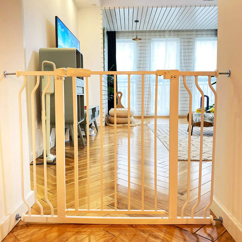 Extra Wide Baby Gate For Openings From 29.1 To 62.2 Inches Warm White Finish Pressure Mounted No Screws Needed Easy One Hand Operation Safe Gate For Kids And Pets In Doorways And Hallways