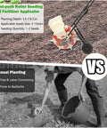 Comparison of Manual Seeder With Seven Nozzles Hand Push Garden Seeder Roller Seed Spreader against manual planting in field