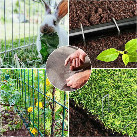 500 Pack 6 Inch Galvanized Landscape Staples Ground Stakes 11 Gauge for lawn, yard, garden fence, irrigation tubing, landscaping