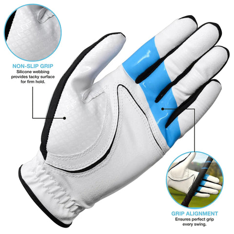 Grip Alignment Training Golf Glove With Non Slip Silicone Palm For A Lockdown Swing, Visual Indicators And Knuckle Cues For Perfect Grip Every Time, Medium Large Left Hand For Right Handed Golfers