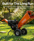 Wood Chipper Shredder Mulcher With 7HP Engine, Heavy Duty Compact Rotor Design, outdoor use in a yard setup