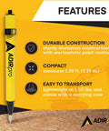 Mini Stakeout Prism Pole Made From Aluminum For High Accuracy Surveying, yellow color with features listed in text, AdirPro brand