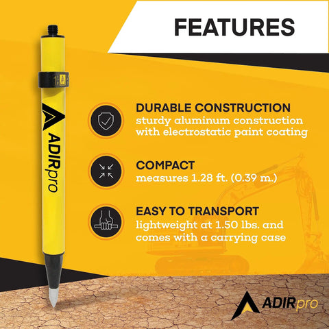 Mini Stakeout Prism Pole Made From Aluminum For High Accuracy Surveying, yellow color with features listed in text, AdirPro brand