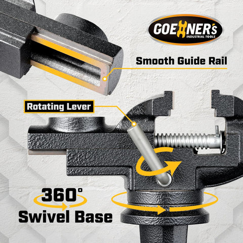 Bench vise, 3.2-inch jaw, clamp-on with 360° swivel base and rotating lever, front view