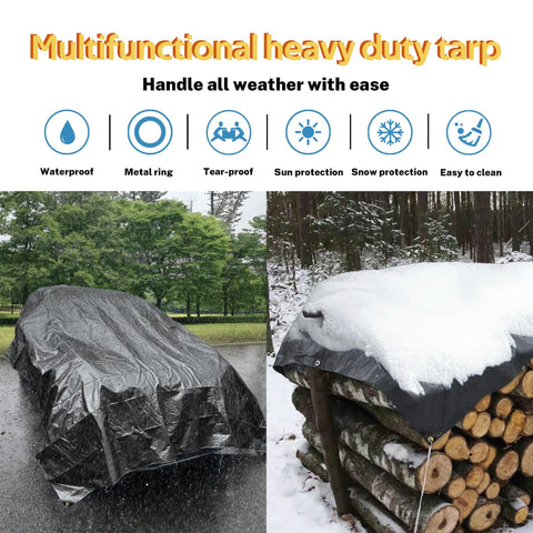 Heavy Duty Waterproof Tarp 4x5 Feet Two Pack 14 Mil Polyethylene Tarps for snow and UV protection covering logs and car