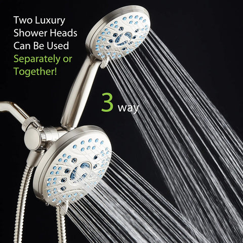 High Pressure Handheld And Rain Shower Head Combo With Anti Clog Jets 3 Way 50 Mode System 8 Setting Hand Shower in use