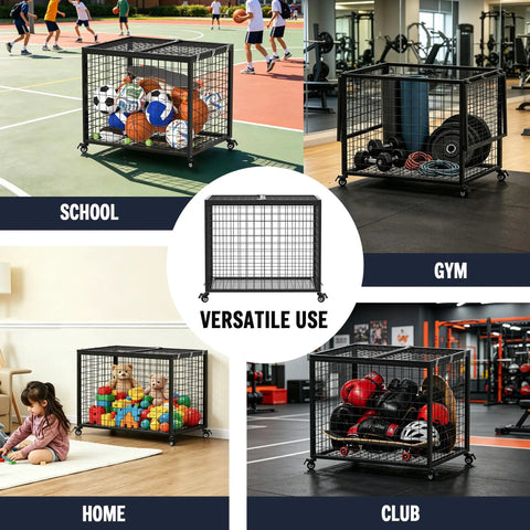 Smooth Rolling Ball Cart With Secure Lock And Hella Spacious Compartment For Garage Sports Gear Yoga Balls Basketball Storage Bin That Glides Effortlessly Indoors And Outdoors