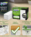 Heavy Duty Dry Sweeping Cloths 40 Pack Loaded With 3D Grip Fibers shown in a package on hardwood floor.