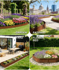 Cor Ten Weathering Steel Landscape Edging Kit 20 Ft 6 Pack With Gloves 10 Inch Rusted Border in various garden settings