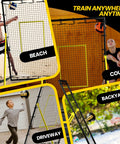 Volleyball Rebounder Net 7 By 4 Foot With Adjustable Angles For Pro Style Practice And Training shown in various locations
