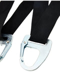 Shoulder dolly heavy-duty straps for two-person lifting; black nylon webbing with silver hooks; close-up hardware