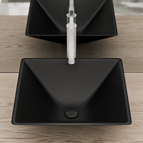 Claire 15.5 Inch Black Glass Vessel Sink For Above Counter Mount Durable Tempered Glass 1.75 Inch Drain Deep 5 3 16 Inch Basin