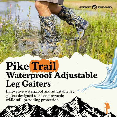 Adjustable Leg Gaiters Lightweight Waterproof Leg Guards For Men And Women Perfect For Hiking Hunting Trekking And Fishing Defense Force Camo 1 Pair in action.