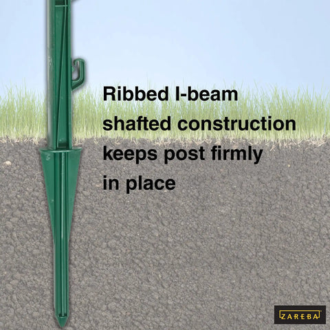 30 Inch Garden Fence Post 25 Pack For Gardens And Temporary Fencing Lightweight Green Posts, ribbed I-beam design in soil