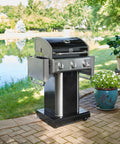 Three Burner Propane Gas Grill With 30000 BTUs Cast Iron Grates 512 Square Inches Of Total Cooking Surface Outdoor Black on patio