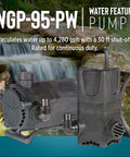 115V Dual Discharge Submersible Pond Pump With Beefy 4280 GPH, Oil-Free Direct-Drive Waterfall Pump For Ponds, Two 1.25-Inch FNPT