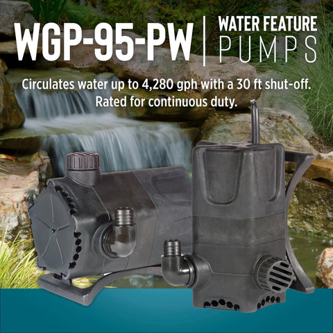 115V Dual Discharge Submersible Pond Pump With Beefy 4280 GPH, Oil-Free Direct-Drive Waterfall Pump For Ponds, Two 1.25-Inch FNPT