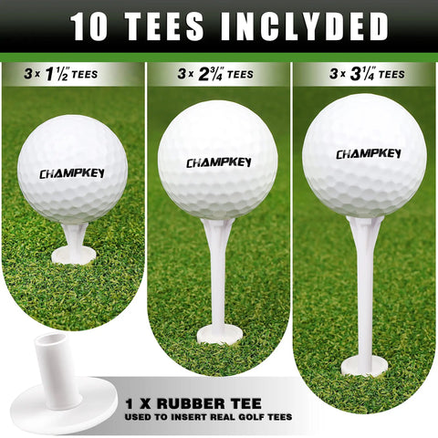 Premium Synthetic Turf Golf Hitting Mat With Heavy Duty Rubber Base And Real Fairway Feel, includes 9 plastic tees and 1 rubber tee holder