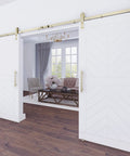 Interior Sliding Barn Door Hardware Madison Pull 12 Inch Brushed Gold Finish for wood interior doors installed in living room