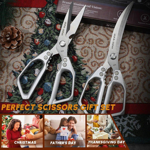 Beast Mode Heavy Duty Kitchen Scissors For Food Prep And BBQ, Multifunction Kitchen Shears With Dual-Shear Razor Blades, Sturdy Stainless Steel Family Kitchen Tool, Easy Grip, Cuts Meat, Veggies, And Ribs Like A Pro, stainless steel, gift set