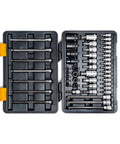 Open case showing Torx Bit Socket Master Set, 49 Piece, One Quarter Inch, Three Eighths Inch, One Half Inch Drive, S2 Steel Bits