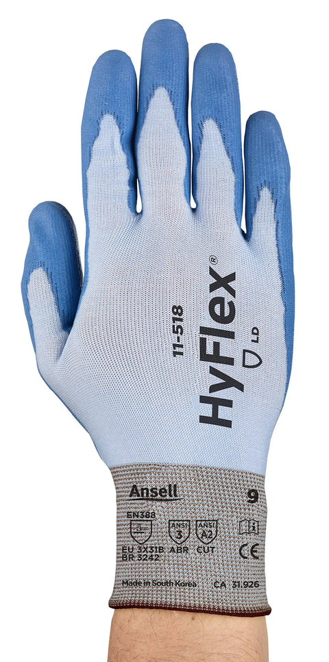 HyFlex Cut Resistant Work Gloves For Men And Women Blue XL 12 Pairs Ultra Lightweight With Bare Handed Feel And Tactility PU Coated